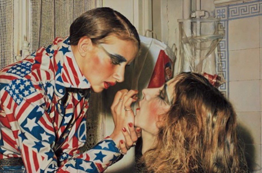 Anya does makeup on a model of the US Seahawk SH-60B Helicopter