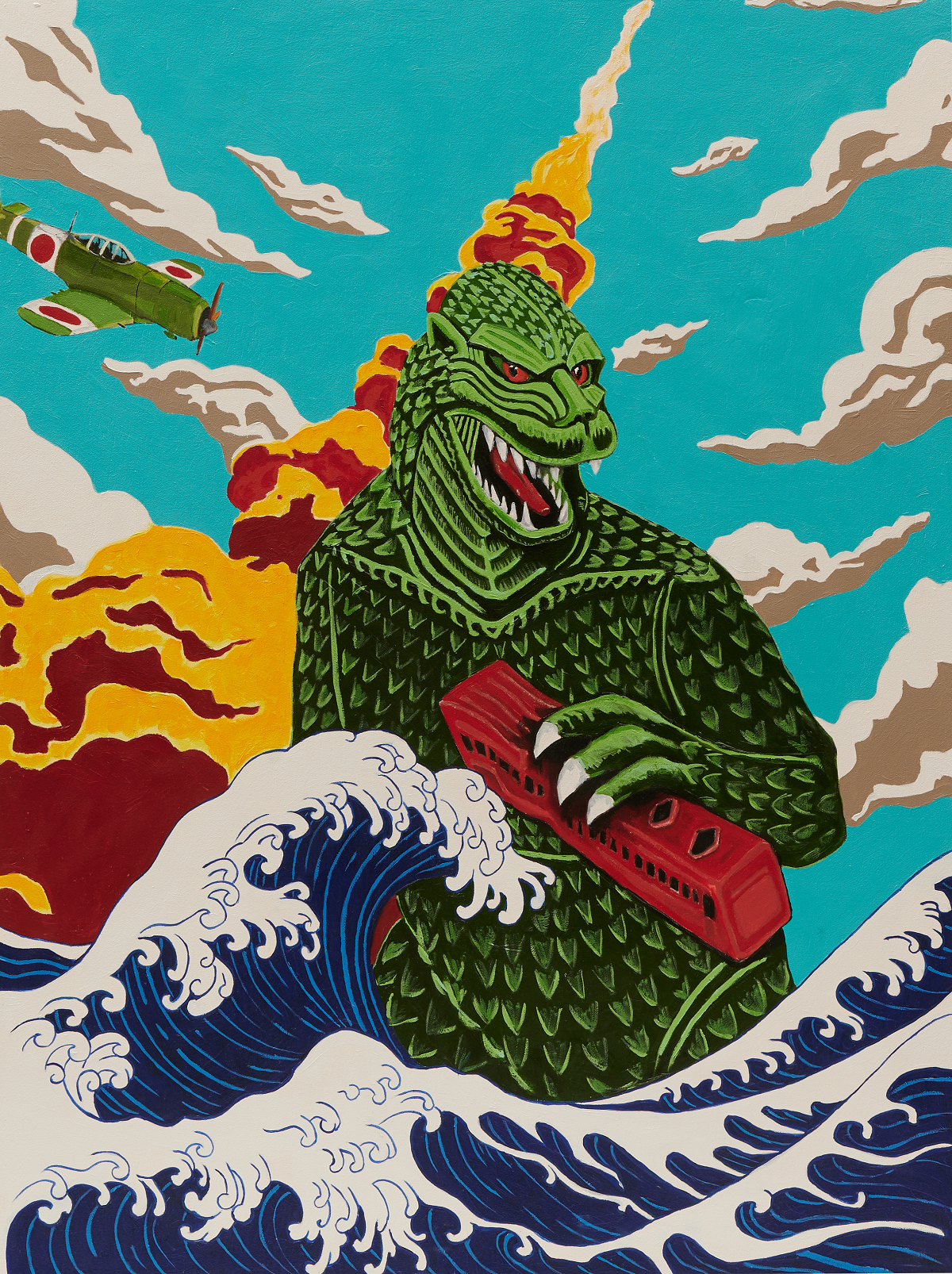 Godzilla rules the big waves of Kanagawa