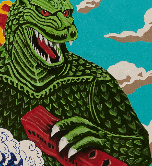 Godzilla rules the big waves of Kanagawa